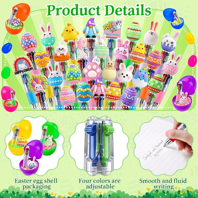 30Pcs Easter Egg Mini Multicolor Pens in One 4-in-1 Cute Pens Bulk with 30 Eggshells, Fun Gifts Assorted Ink Kawaii Ballpoint Pen