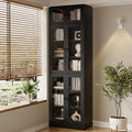 TUSY 85.5" Modern Tall Bookcase with Glass Doors, 7-Tier Wood Bookshelf with Storage for Home Office, Large Curio Cabinet for Living Room, Office, Bedroom, Family Room (Black, A)