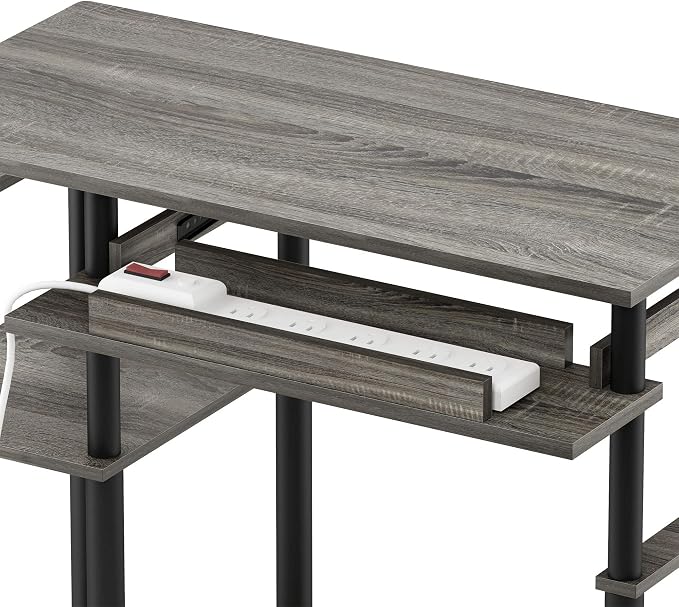Furinno Abbott 31.5 Inch Desk with Keyboard Tray, Grey Oak | Easy Assembly, Storage Shelf, Computer Desk, Gaming Desk, Writing Desk for Dorm, Bedroom, Study Room