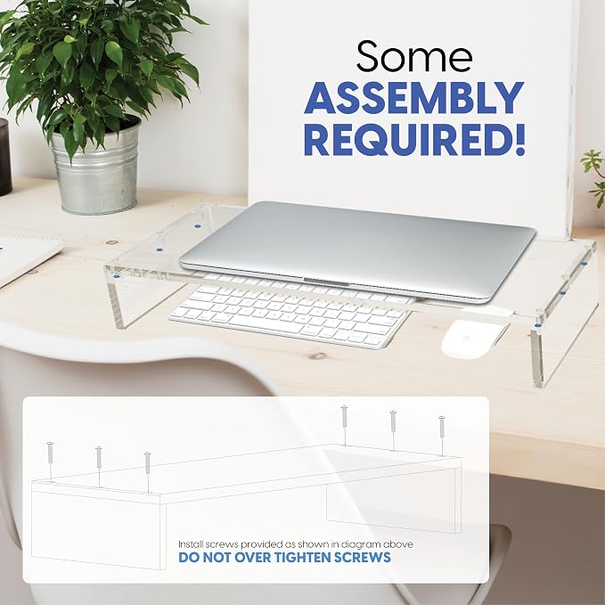 Mammoth High Grade Heavy Duty Clear Acrylic Computer Monitor Riser Stand for Home and Office, 20" Wide Base with 50LBs Load