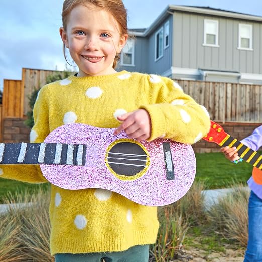 Colorations Sturdy Cardboard Guitars, Decorate Your Own, Set of 12 | Ages 3+, PreK+, 3 Strings to Strum, Kids' Craft for Individual Decorating and Personalizing