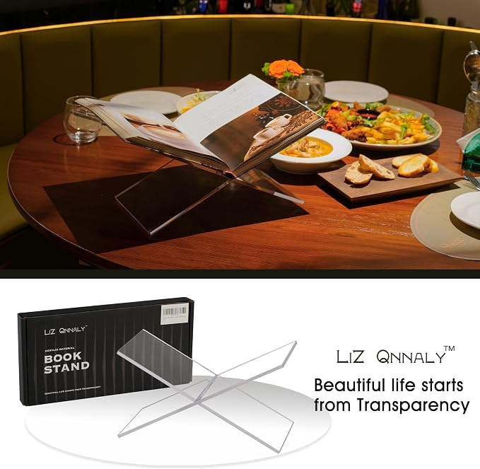Large Clear Acrylic Book Stand - Perfect for Displaying Open Books on Your Coffee Table - Ideal for Bibles, Cook Books, Guest Book, Magazines, Each with a Lucite Paperweight (Clear)