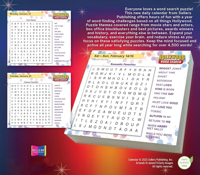 Hollywood Word Search 2026 Daily Desk Calendar: Boxed Page-a-Day Puzzle Calendar with Day-to-Day Word Searches on Movies, Stars & Pop Culture