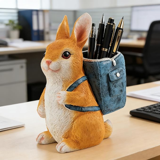 Funny Bunny Pen Holder, Pencil Holder for Desk, Bunny Gifts for Women Men, Cute Desk Pen Organizer for Home Office School Decoration