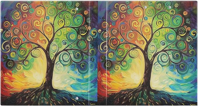 Tree of Life Round Ring Binders 1.5 Inch Rainbow Colorful 3 Ring Clipboard Binder for Office School Work Supplies File Folder 200 Sheet Capacity