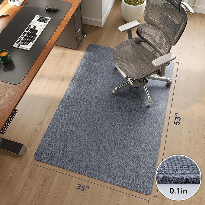 Office Chair Mat for Hardwood Floor Non Slip Protector Grey 35"x53" | PU Self-Adhesive Rolling Chair Mat for Under Desk, Large Duty Hard Floor Protectors for Wood/Tile, Desk Rug for Home Office