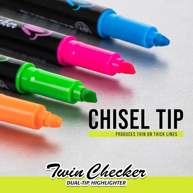 Pentel Twin Checker Dual-tip Highlighter, Chisel Tip, Yellow/Orange Ink, Pack of 12 (SLW8-GF)