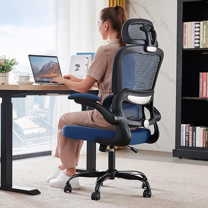 TRALT Office Chair Ergonomic Desk Chair - Gaming Chair with Lumbar Support | 330 LBS Home Office Desk Chairs with Headrest, Reading Chair with Flip-up Armrests, Comfortable Computer Chairs (1, Blue)