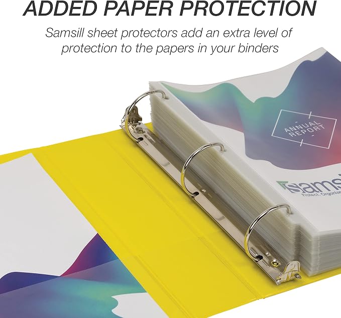 Samsill Durable 2 inch 3 Ring Binder, D Ring Binder, 100% Recycled Chipboard, Yellow, 4 Pack