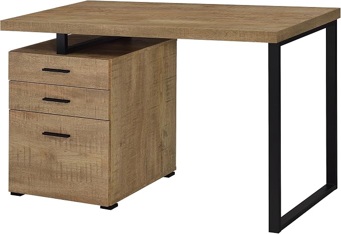 Coaster Home Furnishings - Brennan - Engineered Wood - 47-Inch 3-Drawer Computer Desk with File Cabinet and Open Metal Leg - Home Office - Mango and Black - 800787