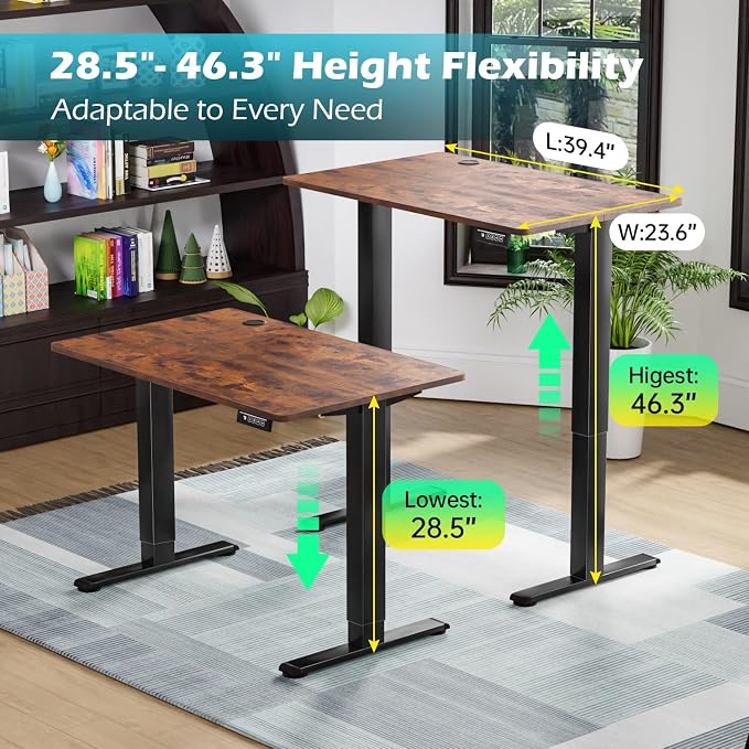 PayLessHere 40 Inch Electric Standing Desk Sit Stand up Desk Home Office Desk with Large Space Headphone Holder 2 Memory Function for Home,Office,Meeting Room (Brown)
