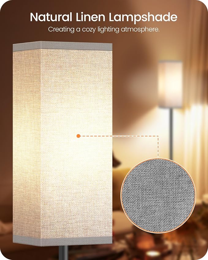 Floor Lamp, Pole Lamp with Foot Switch, Modern Standing Lamp Lampshade, Minimalist Freestanding Lamp (Bulb Not Included), for Living Room, Bedroom Office ETL Listed, Black and Gray H07LD05