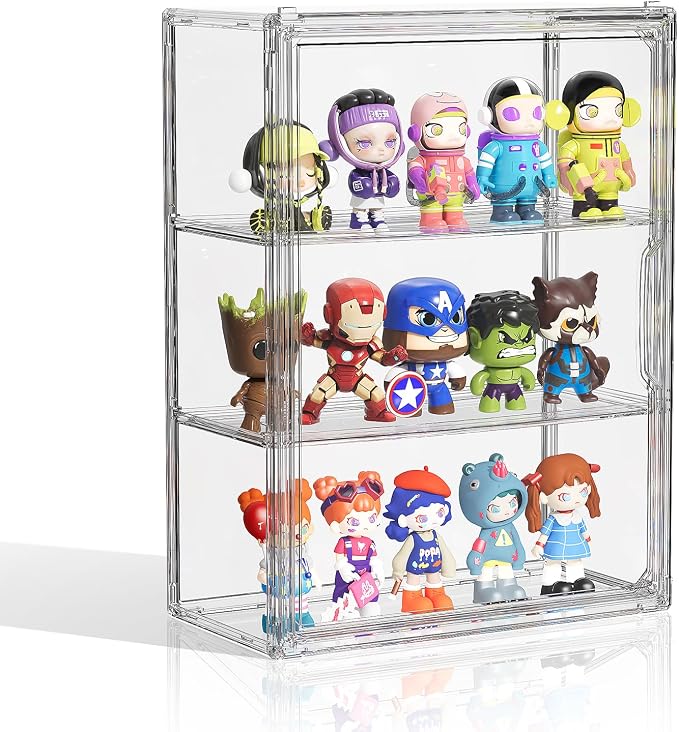 Clear 3 Tiers Acrylic Display Case for Figures Collectibles 1 Pack Wall Mounted Hobby Figurine Display Case with Shelves, Display Shelf Storage Box for Action Figures, Car Model