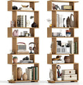 Tangkula 6-Tier S-Shaped Bookshelf, 64" Freestanding Geometric Bookcase, Home Office Wood Storage Shelf with Anti-Toppling Device, Room Divider Display Rack for Study, Living Room (2, Natural)