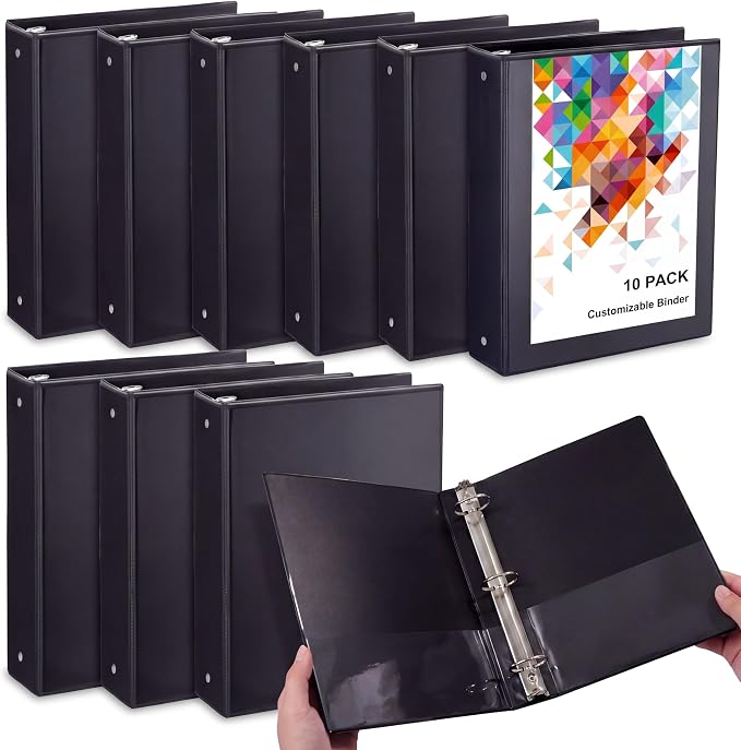 TaoBary 10 Pack 3 Inch 3 Ring Binders Bulk, Black Heavy Duty View Binders with Clear Pocket Round Ring, Presentation Folder Holds 600 Sheets for Home Office School Teacher Documents Supplies