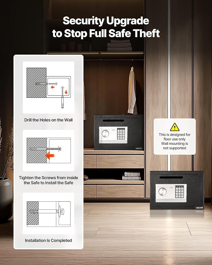 VEVOR 0.6 Cubic Feet Drop Safe, Drop Slot Safe Box with Password and Turn Knob, Heavy Duty Compact Cash Depository Box with a Front Lock Slot for Cash, Bank Slips, Jewelry, Documents, Bills, Black