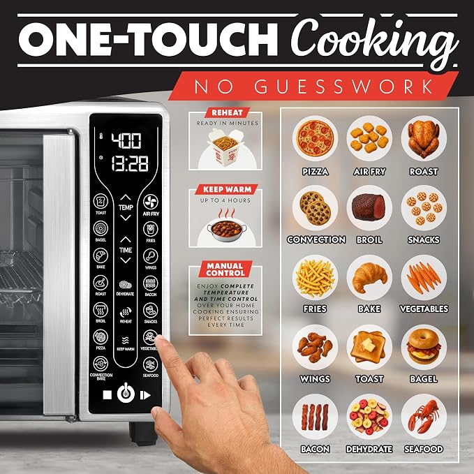 Gourmia French Door Air Fryer Toaster Oven – 6-Slice Capacity, FryForce 360°, Digital Display with 17 Cooking Presets, Stainless Steel
