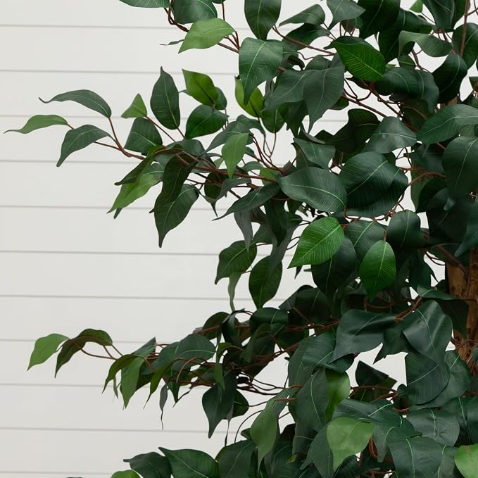 Nearly Natural 6 ft. Triple Trunk Ficus Artificial Tree with Jute Pot | Lifelike Green Foliage, Woven Cotton Basket, Maintenance-Free, Great for Entryways or Offices