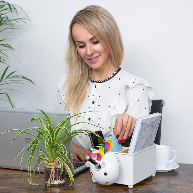 Desk Organizer, 1-5 Module Compartments - Storage for Stationery Supplies, Accessories, brushes - Home, Office, School, Dorm, Studio - Build in Pen & Pencil Holder (White Unicorn)