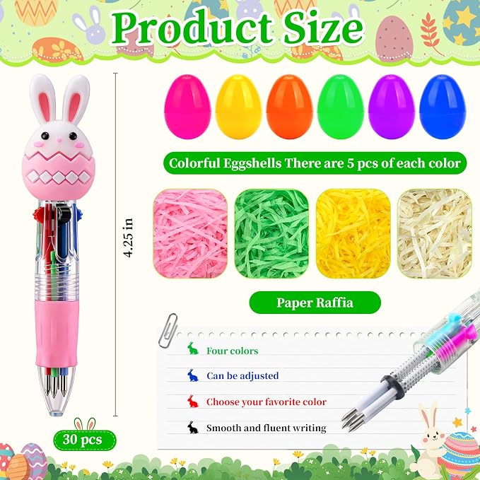 30Pcs Easter Egg Mini Multicolor Pens in One 4-in-1 Cute Pens Bulk with 30 Eggshells, Fun Gifts Assorted Ink Kawaii Ballpoint Pen