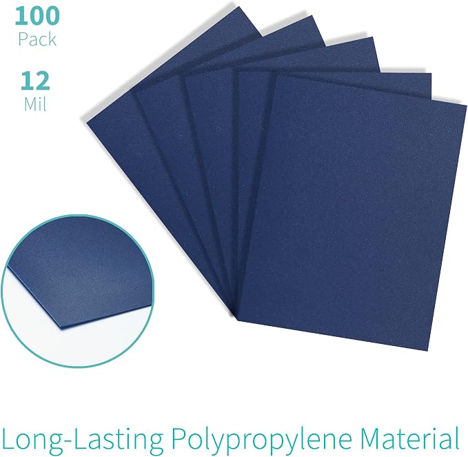 Binditek 12 Mil Sand-Textured Binding Covers, Letter Size, Navy, 100 Pack | Plastic Binding Covers, 8.5" x 11", Subtle Matte Finish, Square Corners, Unpunched, Ideal for Business Reports and Proposals