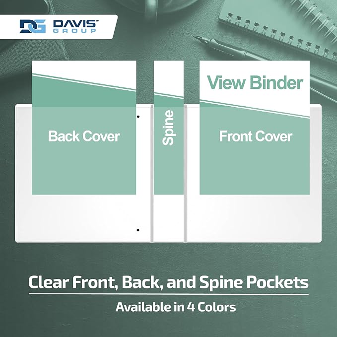 Pack of 6 Premium View Binders, Ring Binders with Clear-View Cover and Interior Pockets, Pastel Color Options, 2 Inch, Mint