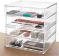 STORi Stackable Desk Drawer Organizer, Clear Pen Pencil Makeup Brush Holder for Desktops and Vanities, 4 Wide Drawers (Made in USA)