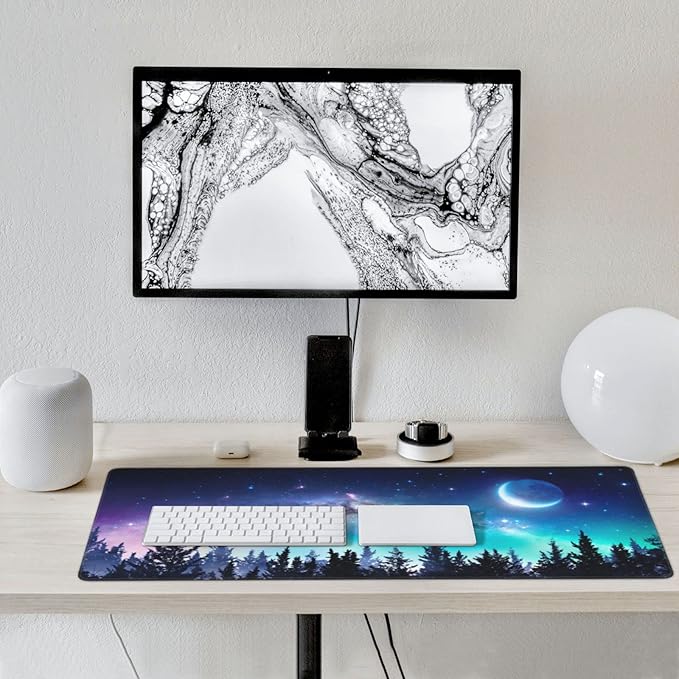 CANFLASHION Gaming Mouse Pad,Large Mouse Pads for Desk,Non-Slip Rubber Base Extended Mousepad,XXL Keyboard Mouse Mat,Computer Keyboard Desk Pad with Stitched Edges,35.4x15.8inch,Clear Stary Night
