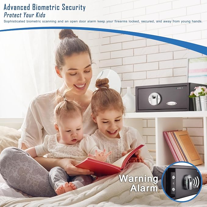 Barska AX11224 Biometric Fingerprint Security Home Safe Box 0.79 Cubic Ft, Black | Biometric fingerprint lock with mounting hardware and backup keys for firearms, jewelry and valuables