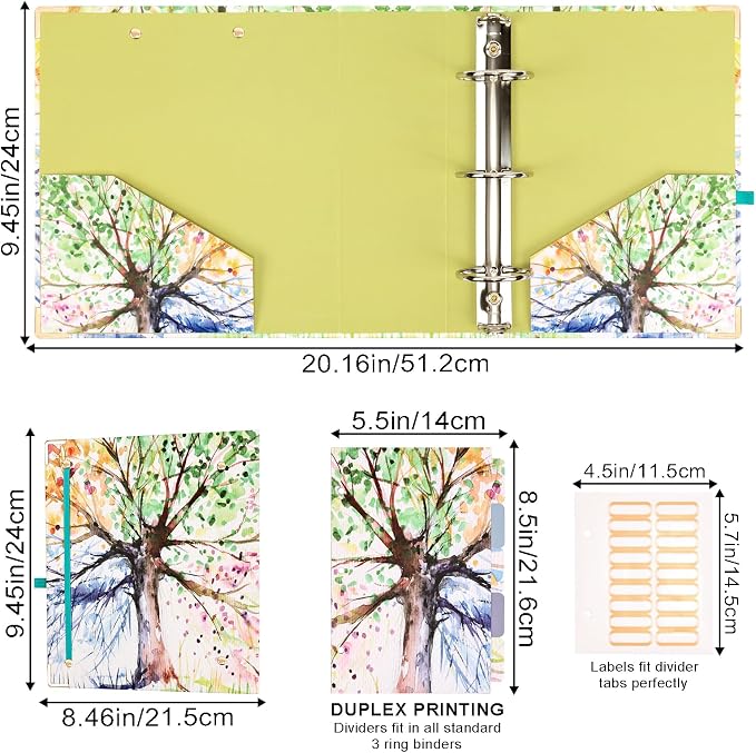 EYROZILL 2 Inch Mini 3 Ring Binder for 5.5" x 8.5" Paper with 5-Tab Dividers EYROZILL Cute Mini Binder for School/Office Supplies and Home, Season Tree