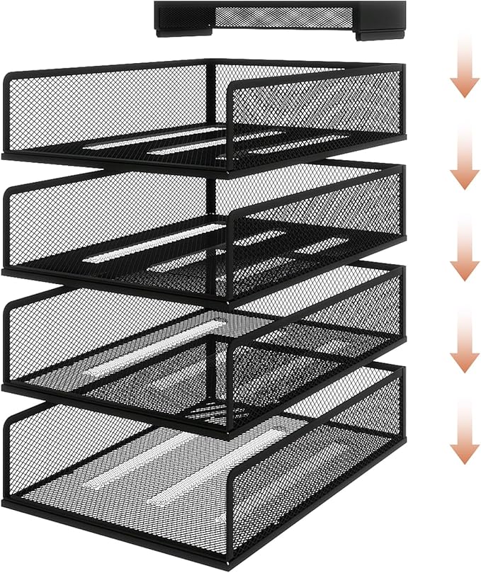 Natwind 4-Tier Stackable Metal Mesh Letter Paper Tray Organizer,Black | Desk Organizer For Paper,Document,Mail Tray For Office Supplies,File Holder For Home Office School Classroom Organization