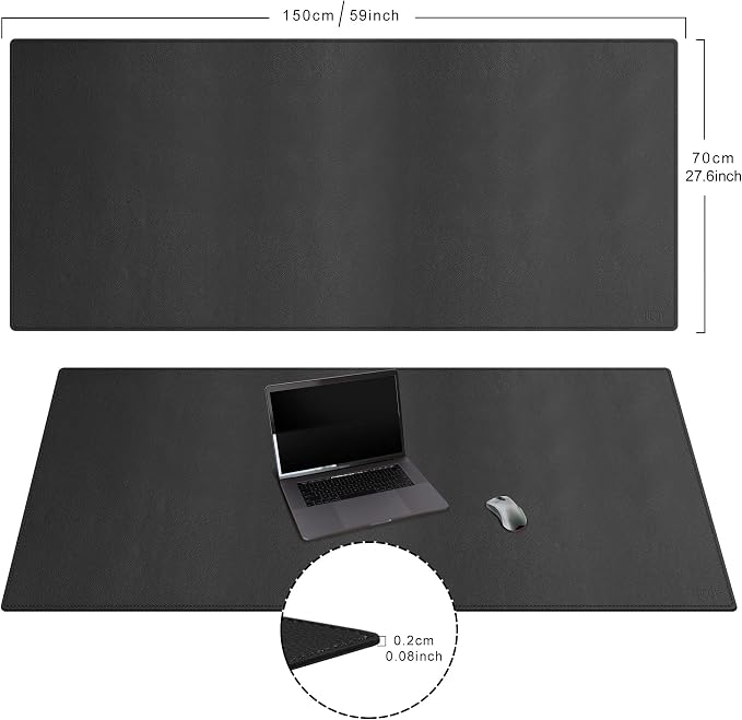Cacoy 59"x27.5" Leather Desk Mat, Waterproof Office Desk Pad Blotter, Black | Leather Desk Protector for Office Large Water-Resistant Keyboard Gaming Mouse Pad Extended Non-Slip Stitched Edge Writing Pad