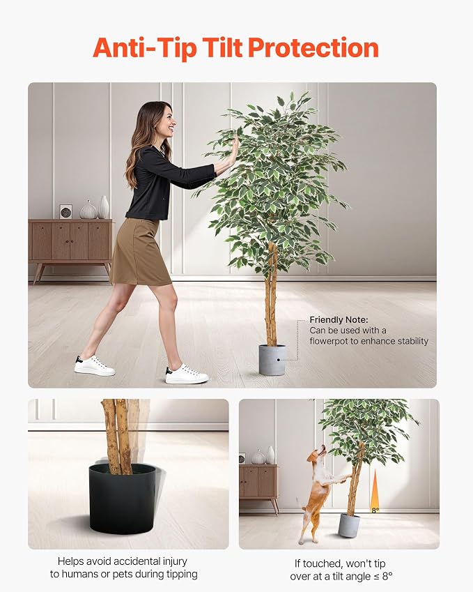 VEVOR 5FT Artificial Ficus Tree with Black Pot, Tall Faux Ficus Plant with Natural Wood Trunk and Realistic Green Leaves, Indoor Fake Silk Tree for Home, Office, Living Room, or Corner Décor