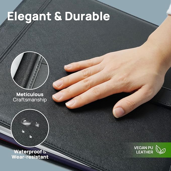 POPRUN 1.5 Inch PU Leather Portfolio Binder, Letter Size, Black | 1.5" Ring, Letter Size, PU Leather, Dividers, Card Slots, Storage Pockets, Business, Office