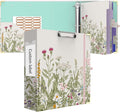 3 Ring Binder 3 Inch Round Ring Binder with 6 Tab Dividers，2 Interior Pockets，Cute Binder Clipboard with Storage, for School Office, Portfolio Organizer with Labels(Garden Flowers)