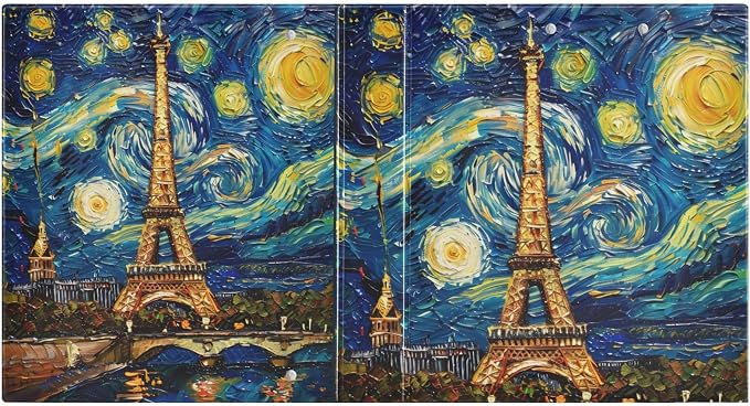 JIPONI 3 Ring Binder Paris Skyline by Van Gogh 1 Inch Round Binders for Men Women Students, Cute File Organizer for Office Home School