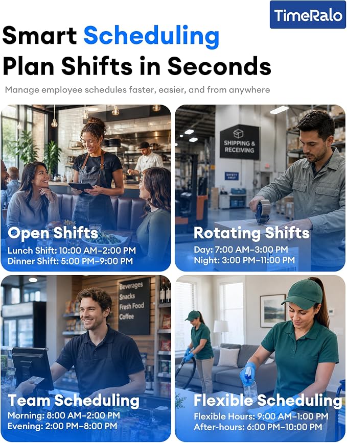 Cloud Time Clock for Small Business, 3-in-1 Mode, Remote Access | Fingerprint Attendance System with Smart Scheduling, Overtime & Lunch Rules, Auto Report, 10 Cards, 2.4G WiFi, No Monthly Fee