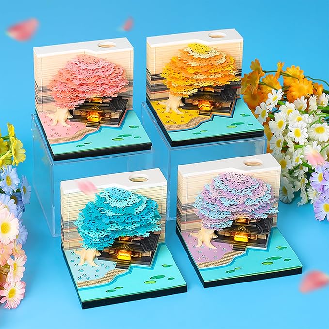 3D Time Piece Calendar, 2027 Desk Calendar With LED Light, 3d Tree Memo Pad Creative Desk Calendar, Christmas Gift for Colleague Friend, Desktop Decoration