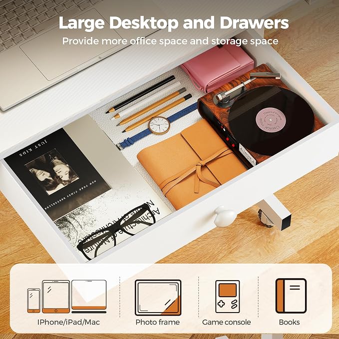 COMHOMA Portable Standing Desk Adjustable Height 30.7"-46.4", Standing Desk with Drawers, Mobile Rolling Computer Desk for Home Office Work and Walking Pad Treadmill, Carbon Fiber White