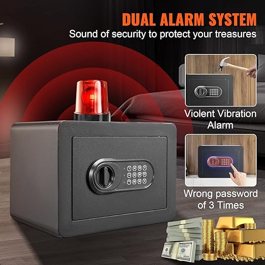 VEVOR Safe 0.5 Cubic Feet Steel Security Safe with Digital Keypad and 2 Keys, Wall-Mounted Cabinet Safe Protect Cash, Gold, Jewelry, Documents for Home, Hotel, 13.8 x 9.8 x 9.8 inches
