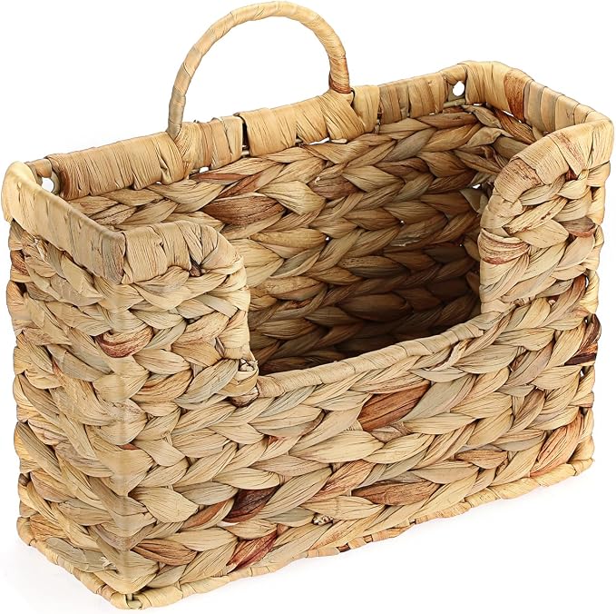BTSKY Woven Magazine Holder, Hanging Water Hyacinth Mail Baskets for Wall | Wall Mounted Mail Organizer for Magazines, Files, Books, Magazine Rack Hanging Basket for Home & Office - 11.8x4.3x7.9 Inch