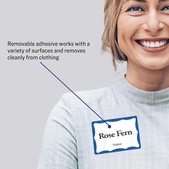 Avery Name Tags, White with Blue Border, Packs of 100 per Pack, 18 Packs, 1,800 Removable Name Badges Total (05144)