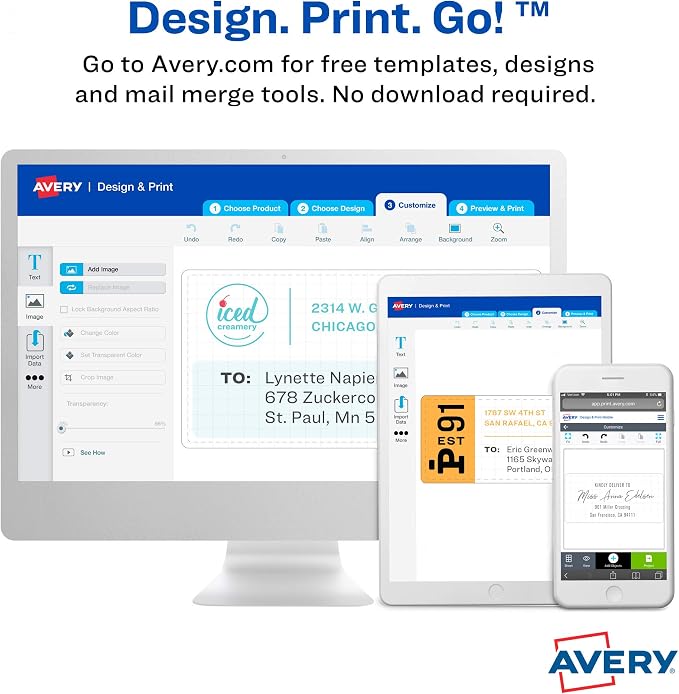 Avery Printable Shipping Labels with Sure Feed, 2" x 4" Customizable Stickers, White, 500 Blank Mailing Labels Total, Great for Mailing, Shipping, and More (2-Pack of 8163)