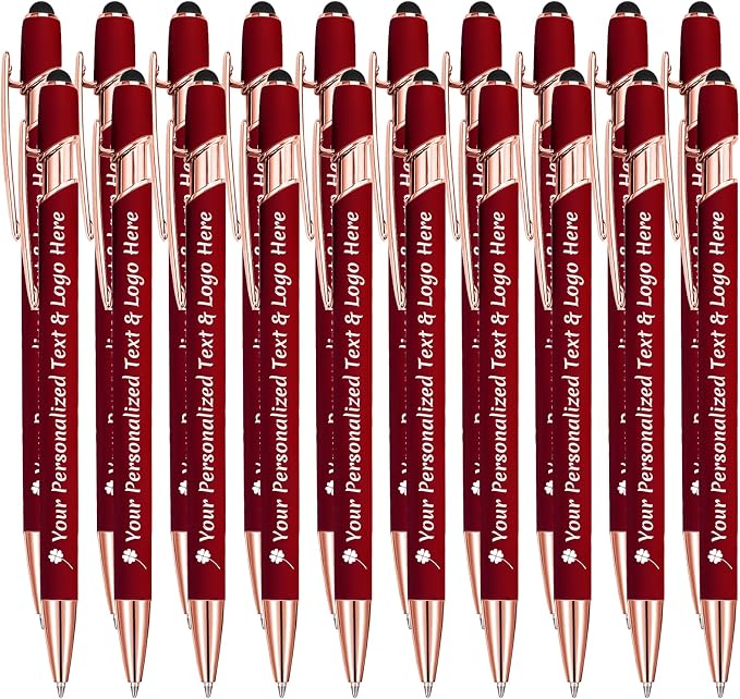 STREADVE Personalized Custom Pens 20 Engraved Writing Pen with Name Logo, Customized Promotional Items Stylus Pen Gifts for Communion Wedding Men Women Realtor Business, Deep Red