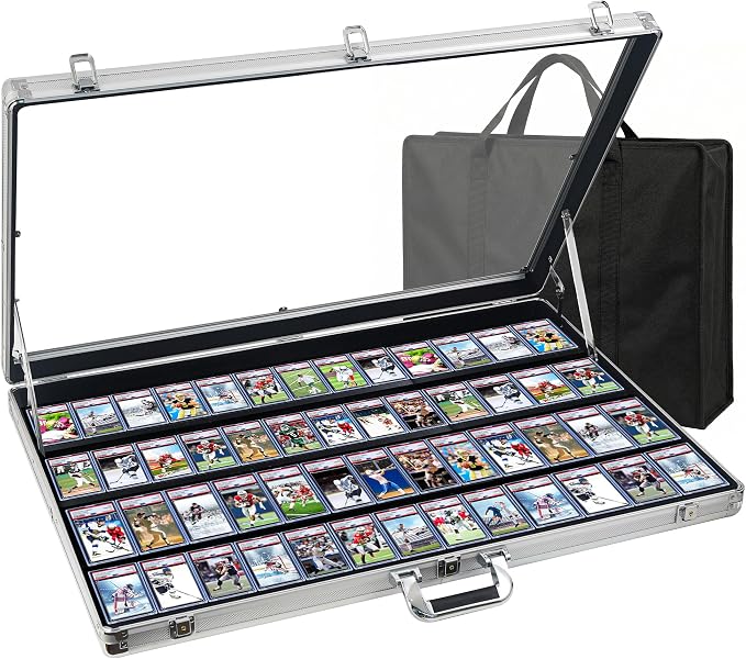 Card Display Case Aluminum Trade Show Display Case Large Portable Trading with Lock for Collectibles, Sports Cards. 34IN x 22IN - Silver