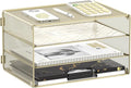 DALTACK 3 Tier Letter Tray Paper Organizer with Sliding Mesh Trays Yellow | Metal Mesh File Organizer with Sliding Trays for Letter and A4 Paper, Mail, Bills, Folders and Office Documents