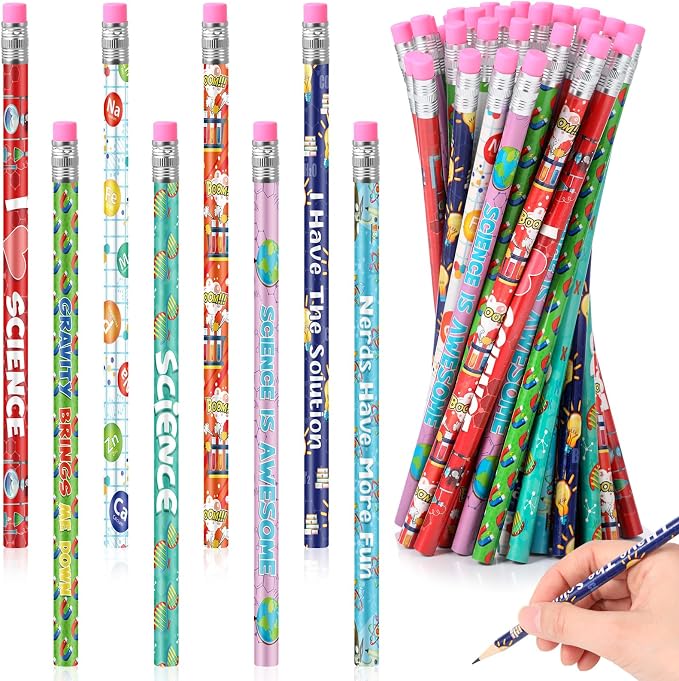Nezyo 48 Pcs Science Pencils Bulk Science Party Favors Chemistry Pencils with Eraser Motivational Back to School Gifts for Students Fun Scientist Birthday Lab Gifts Cute Reward Teacher Supplies Decor