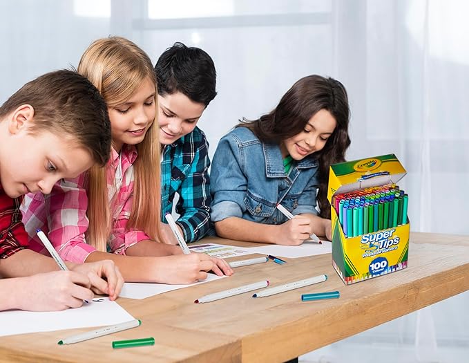 Crayola Super Tips Marker Set (100ct), Fine Point Washable Markers, Teacher Must Haves, Back to School Supplies for Kids & Adults, Art Supplies, Ages 3+