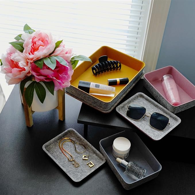 3pc Stackable Lidded Felt Desk Drawer Organizer Multi-Color Bins