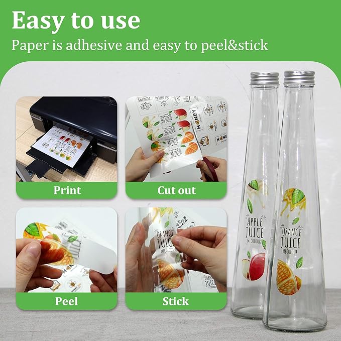 MECOLOUR Clear Sticker Paper for Inkjet Printer -95% Transparent 8.5x11 Inch Vivid Colors, Tear Resistant -50 Sheets